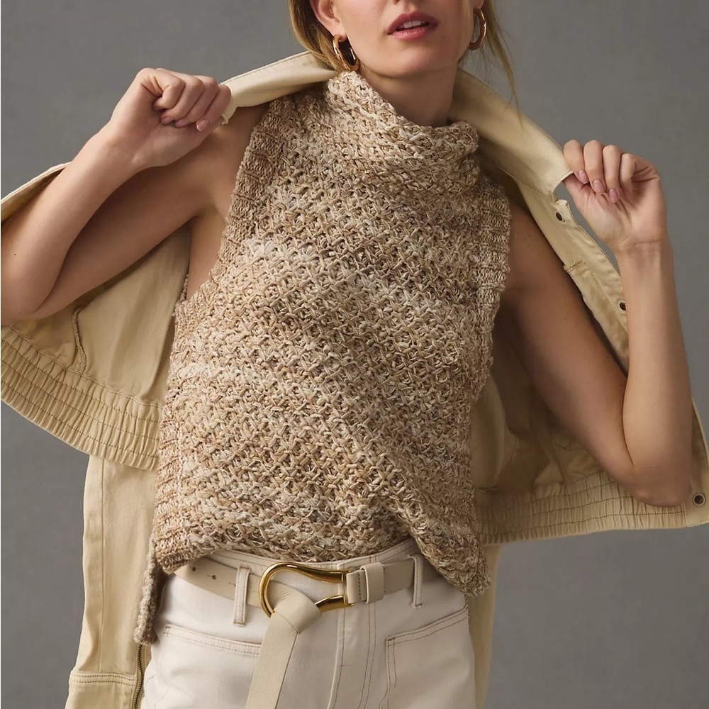 Pilcro Anthropologie Sleeveless Turtleneck Sweater Cotton Wool Blend XS Brown